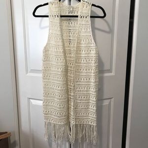 Long Crochet Vest w/Fringe at Bottom